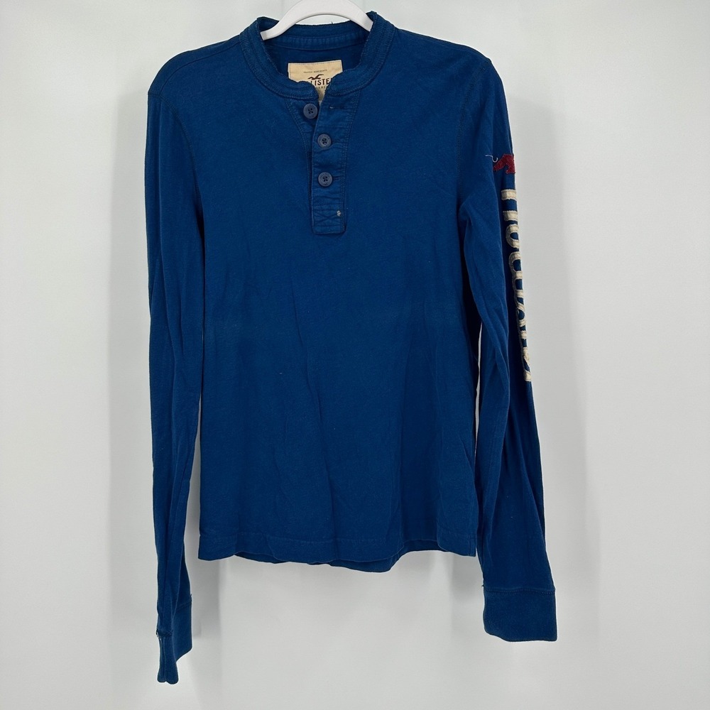 Hollister Mens Y2K Preppy Long Sleeve Henley Shirt Size M Embroidered Collegiate